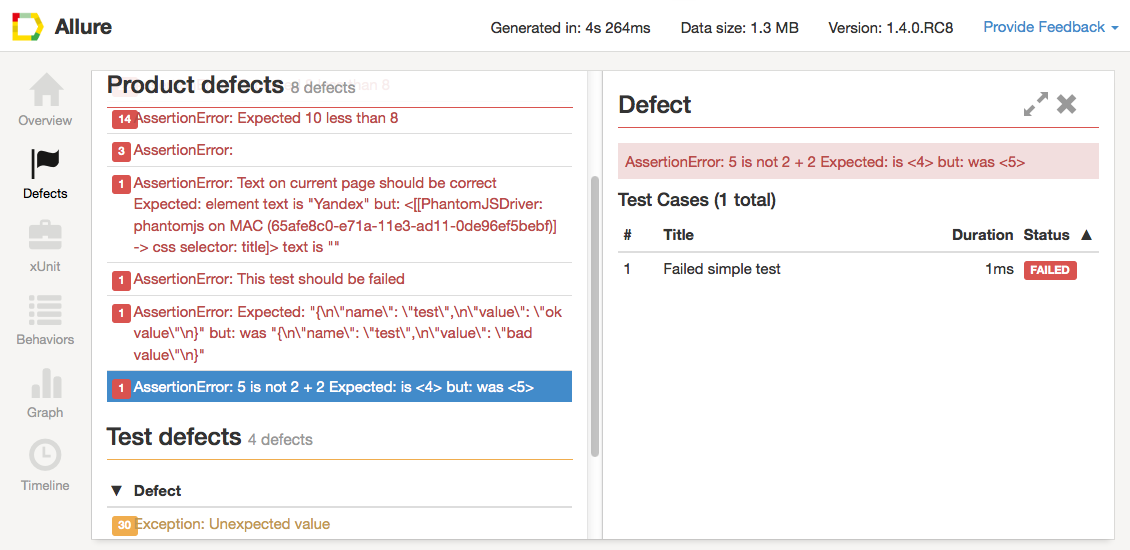 Allure Defects Report